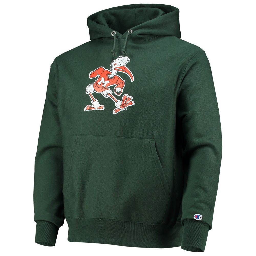 Men's Champion Green Miami Hurricanes Vault Logo Reverse Weave Pullover Hoodie