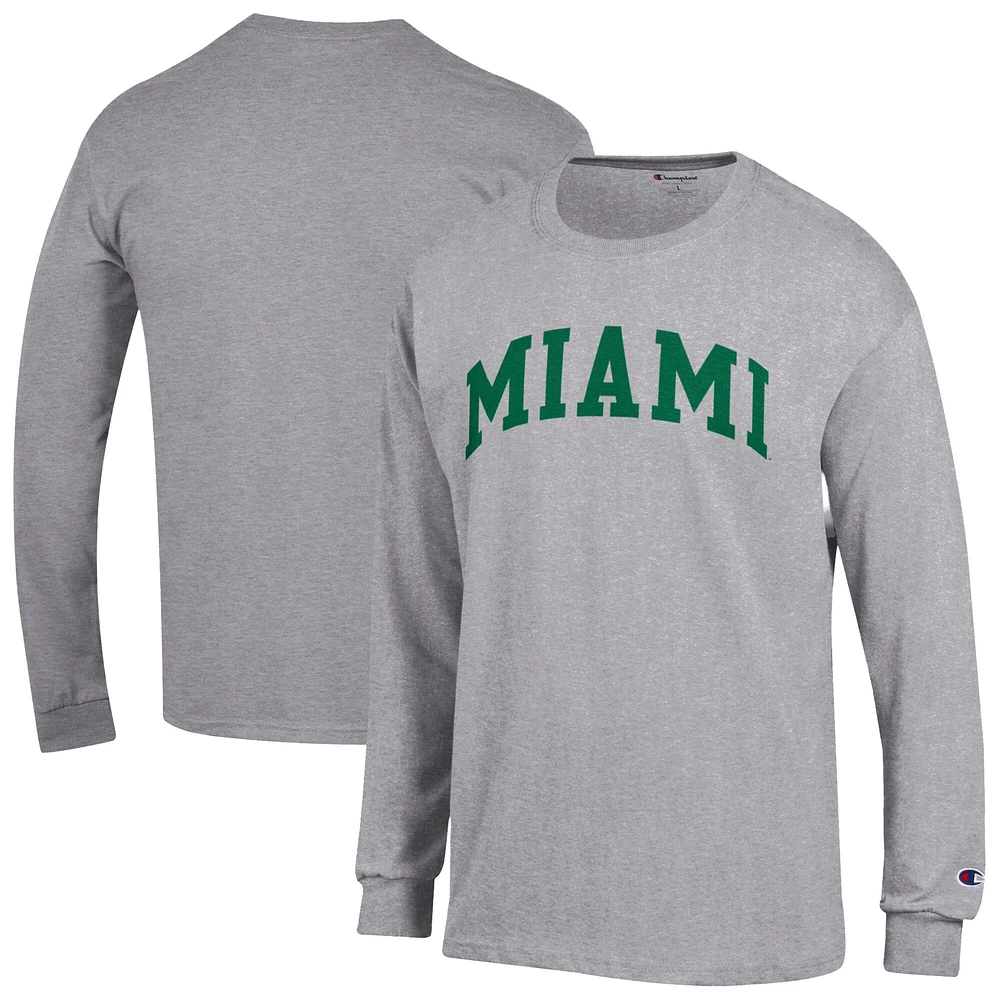 T-shirt à manches longues Champion Heather Grey Miami Hurricanes Basic Arch pour homme