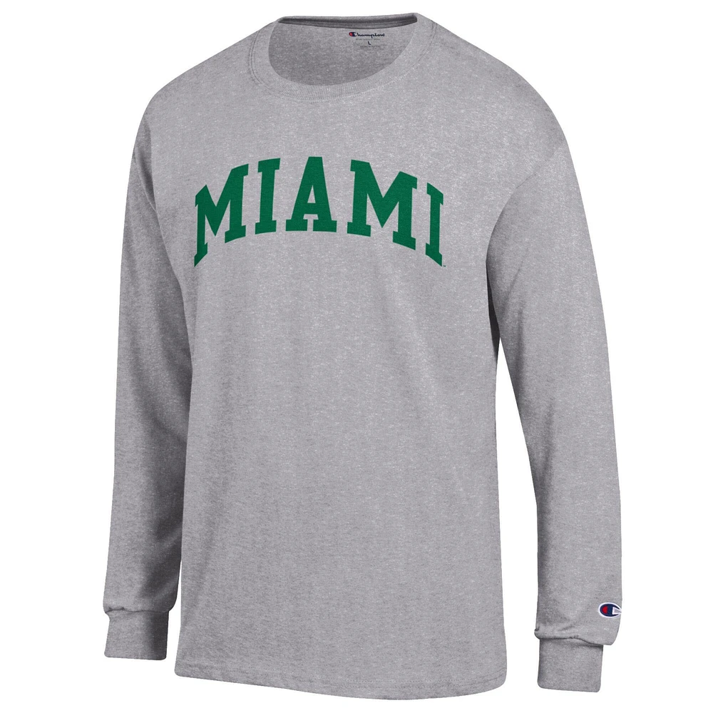 T-shirt à manches longues Champion Heather Grey Miami Hurricanes Basic Arch pour homme