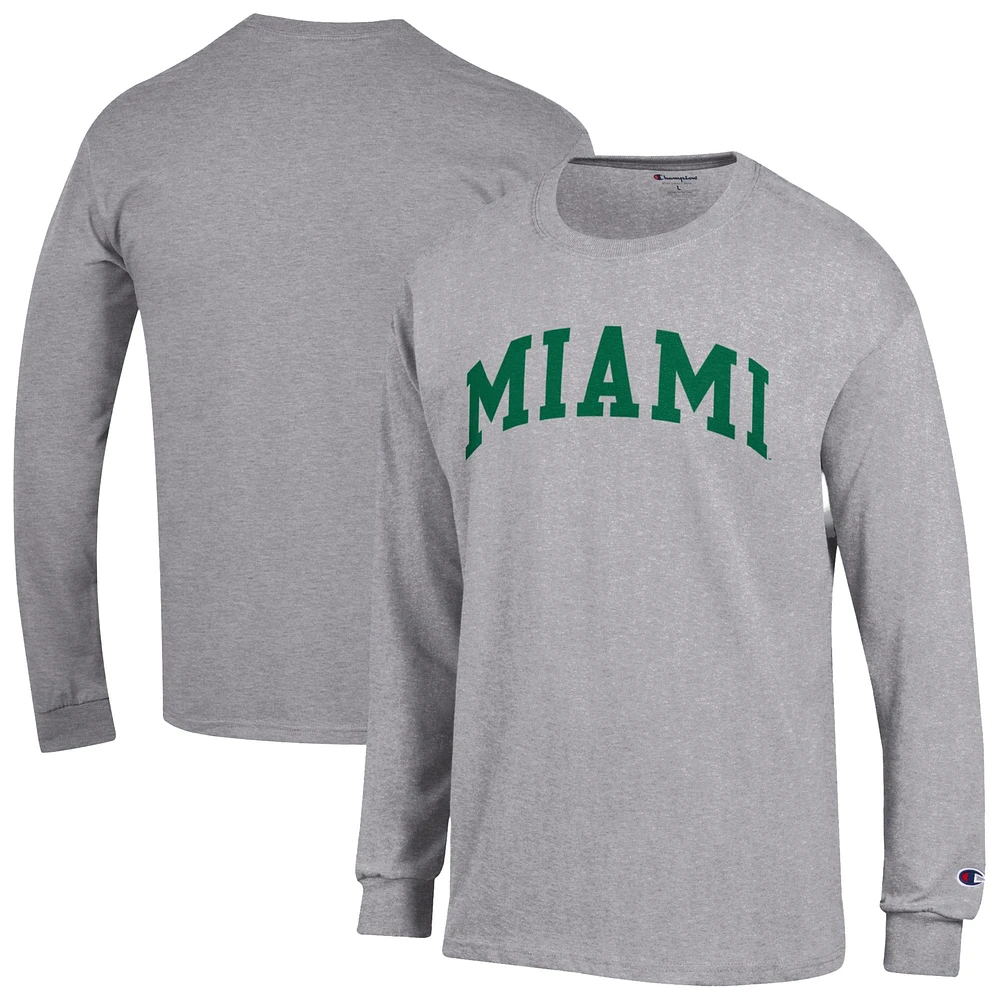 T-shirt à manches longues Champion Heather Grey Miami Hurricanes Basic Arch pour homme