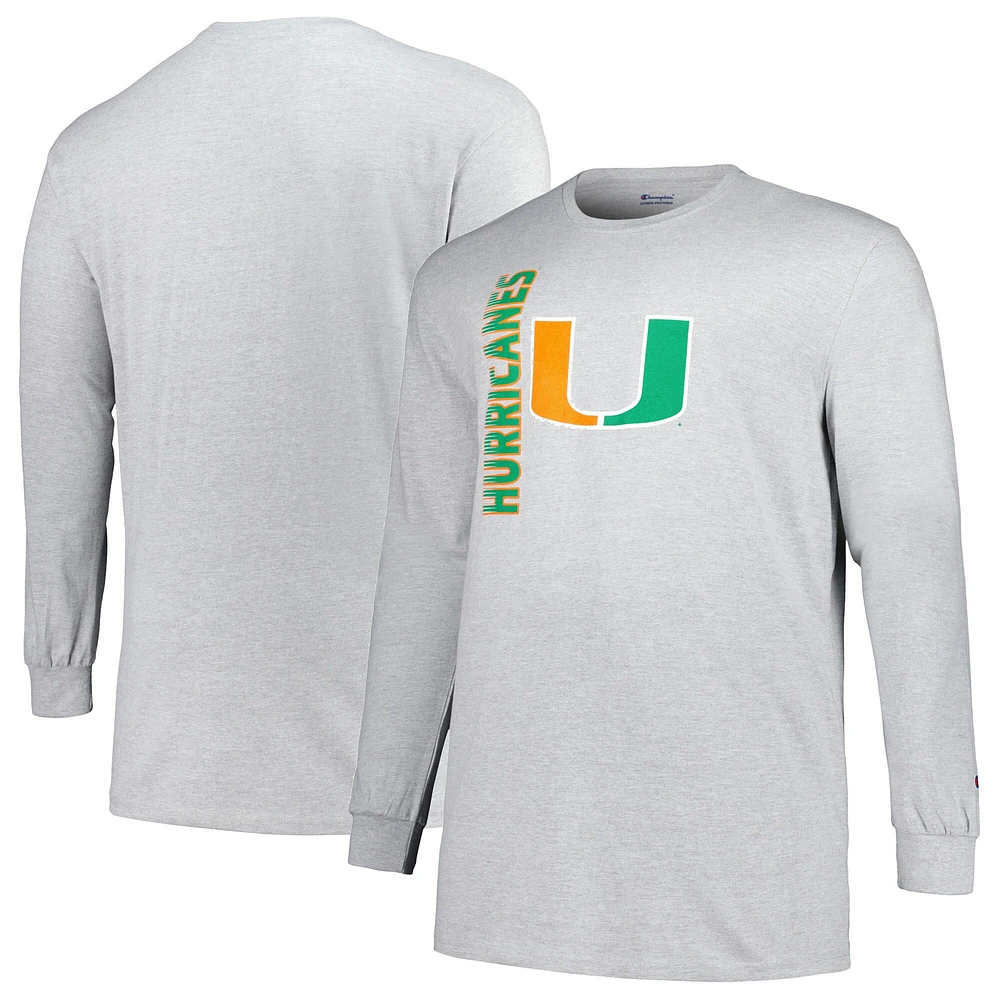 T-shirt à manches longues Champion Heather Grey Miami Hurricanes Big & Tall Mascot pour hommes