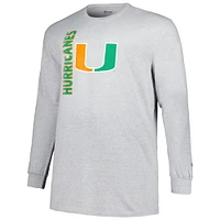 T-shirt à manches longues Champion Heather Grey Miami Hurricanes Big & Tall Mascot pour hommes