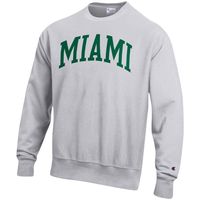 Men's Champion Heathered Gray Miami Hurricanes Big & Tall Reverse Weave Fleece Crewneck Pullover Sweatshirt