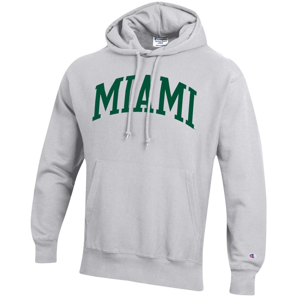 Men's Champion Heathered Gray Miami Hurricanes Big & Tall Reverse Weave Fleece Pullover Hoodie Sweatshirt