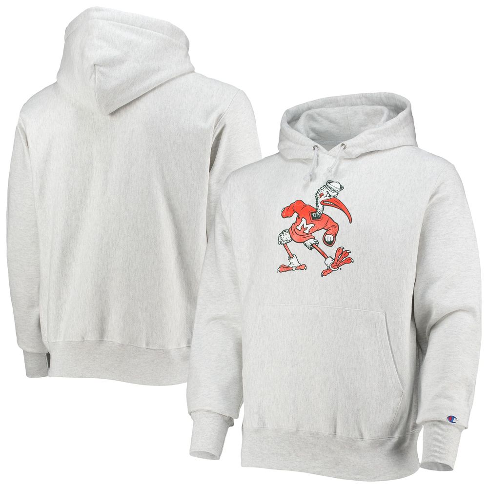 Men's Champion Heathered Gray Miami Hurricanes Team Vault Logo Reverse Weave Pullover Hoodie