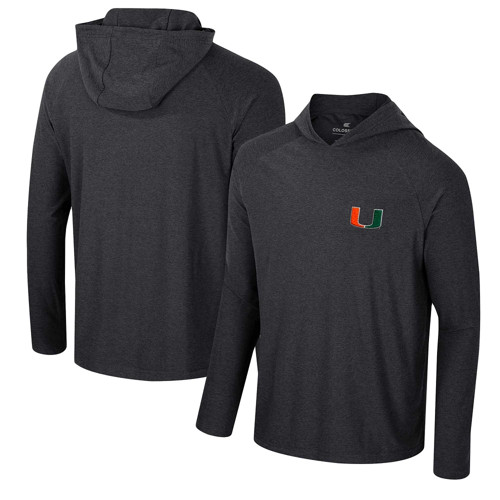 T-shirt à capuche manches longues raglan en jersey Cloud Miami Hurricanes noir Colosseum pour hommes