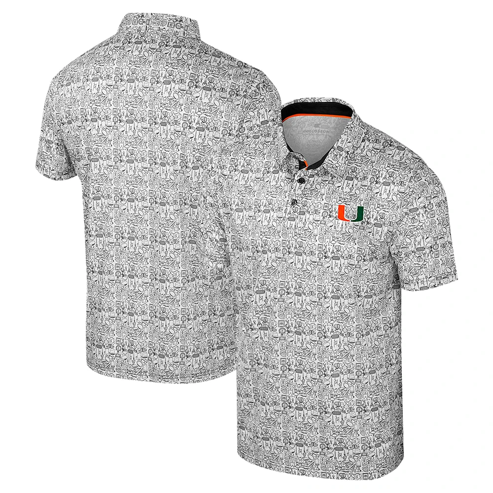 Men's Colosseum Black Miami Hurricanes It's Time! Allover Print Polo