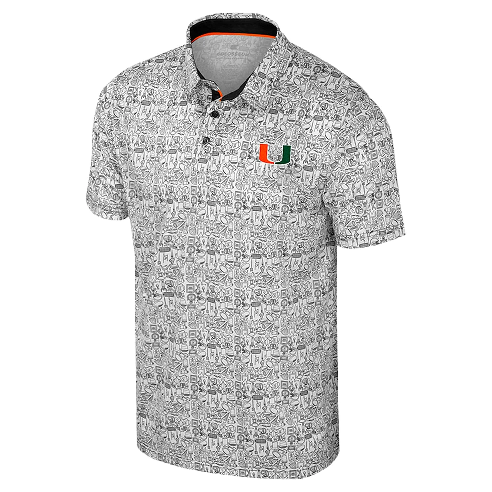 Men's Colosseum Black Miami Hurricanes It's Time! Allover Print Polo