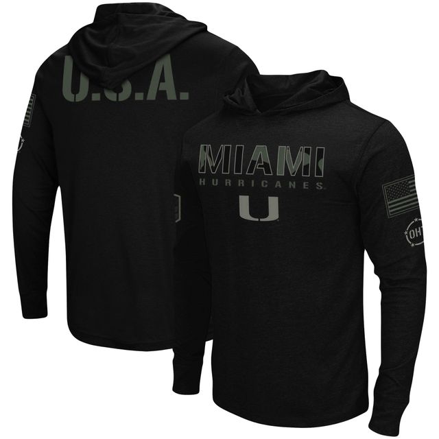 Colosseum Black Miami Hurricanes OHT Military Appreciation Hoodie T-shirt à manches longues pour homme