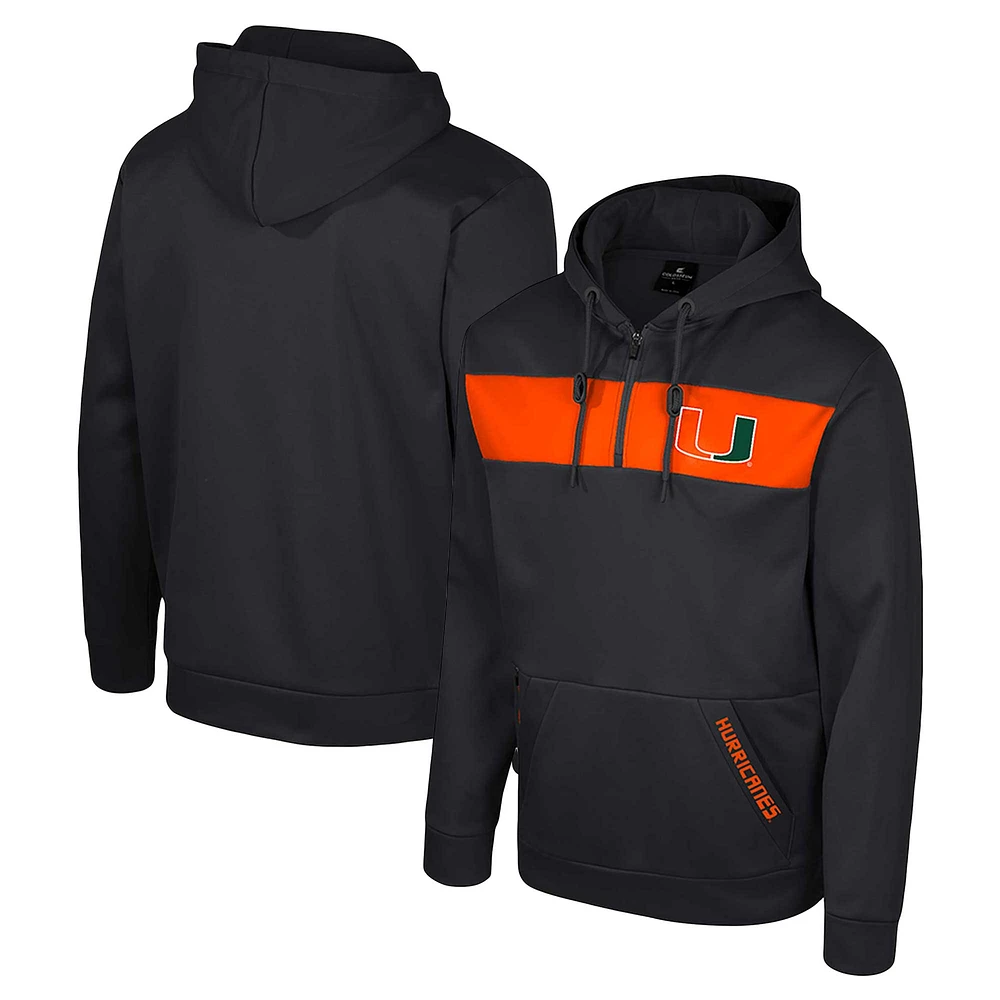 Men's Colosseum  Black Miami Hurricanes Quarter-Zip Hoodie