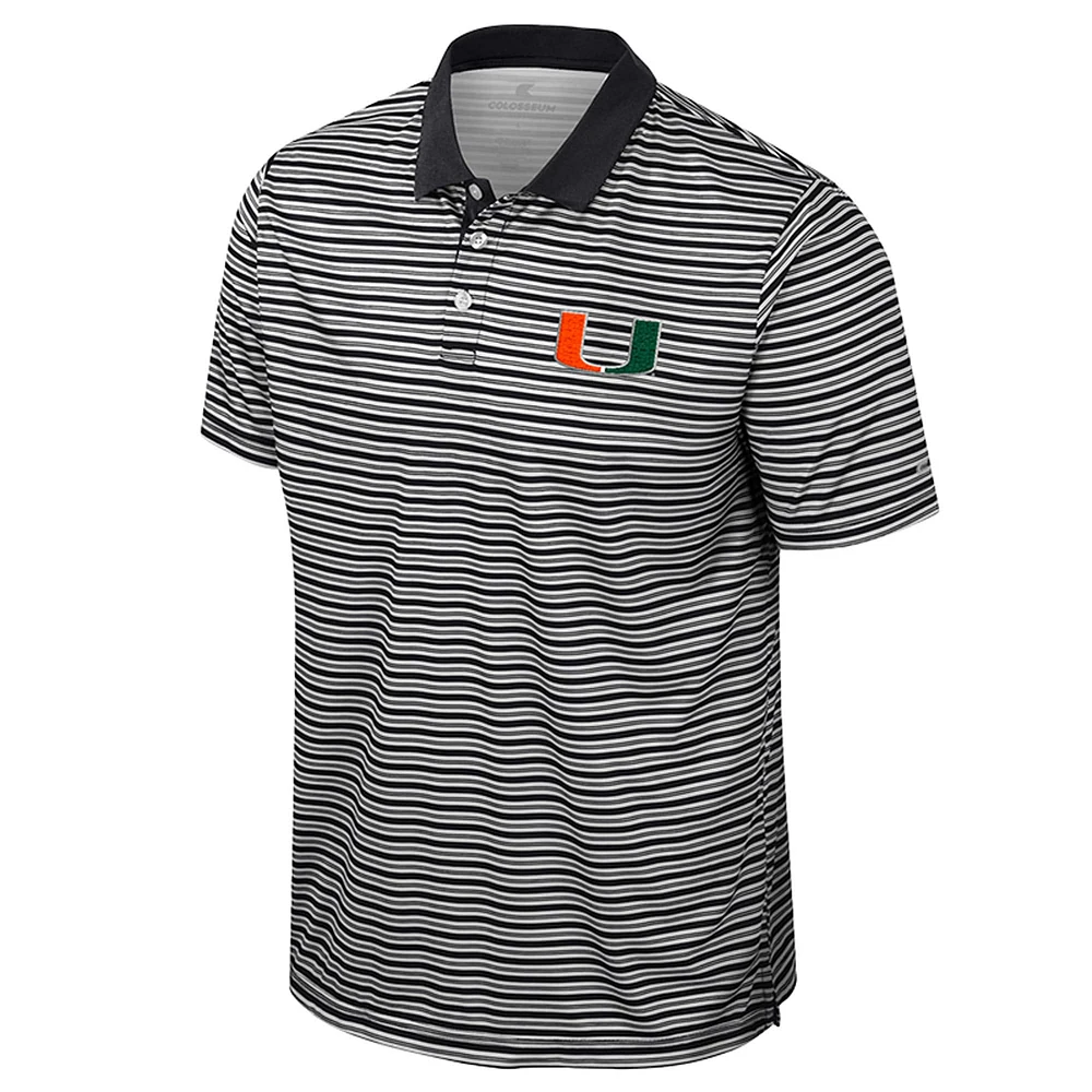 Men's Colosseum Black Miami Hurricanes Striped Polo