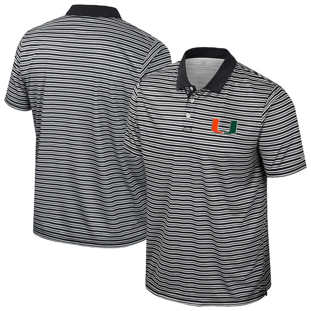 Men's Colosseum Black Miami Hurricanes Striped Polo