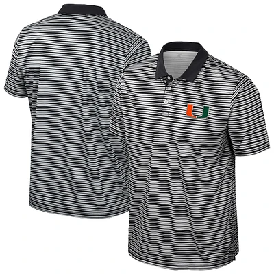 Men's Colosseum Black Miami Hurricanes Striped Polo
