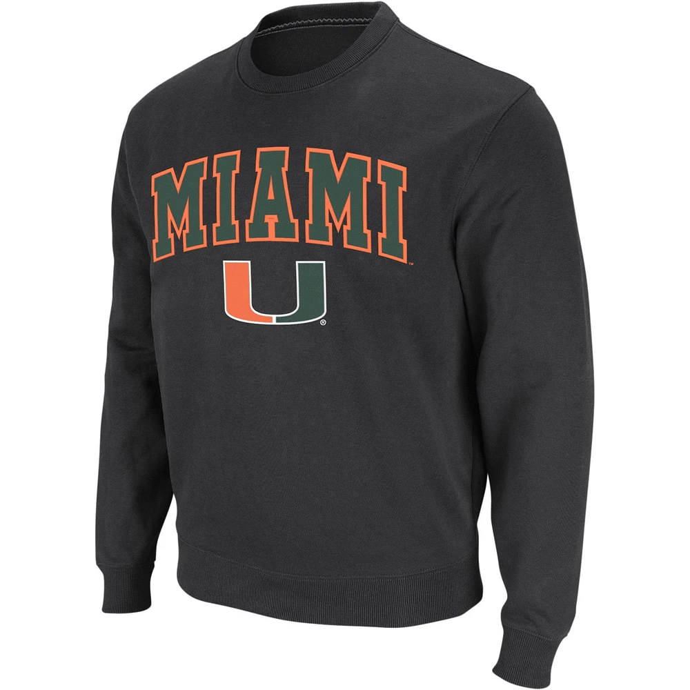 Men's Colosseum Charcoal Miami Hurricanes Arch & Logo Crew Neck Sweatshirt