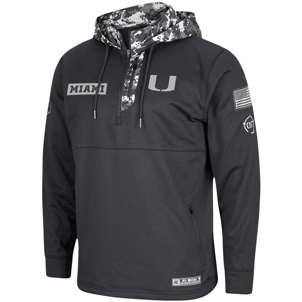 Men's Colosseum Charcoal Miami Hurricanes OHT Military Appreciation Digi Camo Quarter-Zip Hoodie