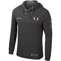 Men's Colosseum Charcoal Miami Hurricanes OHT Military Appreciation Henley Pullover Hoodie