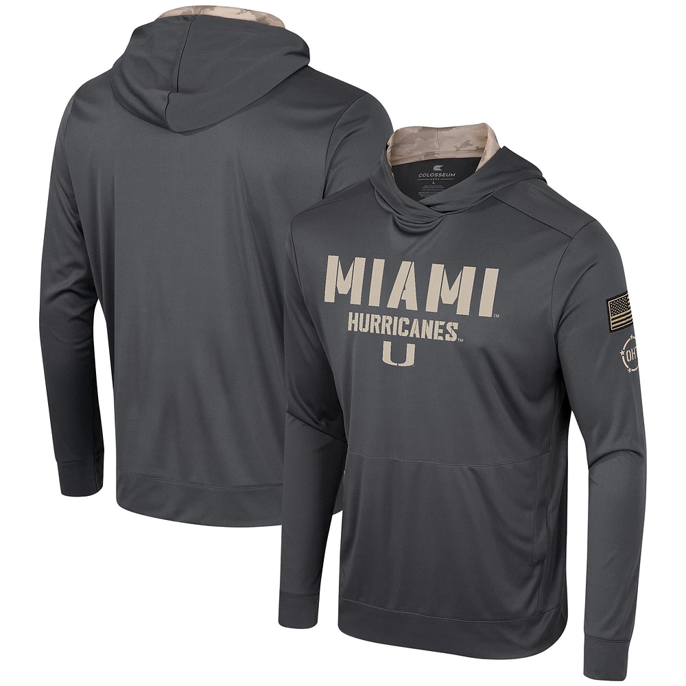 T-shirt à capuche manches longues Colosseum Charcoal Miami Hurricanes OHT pour hommes