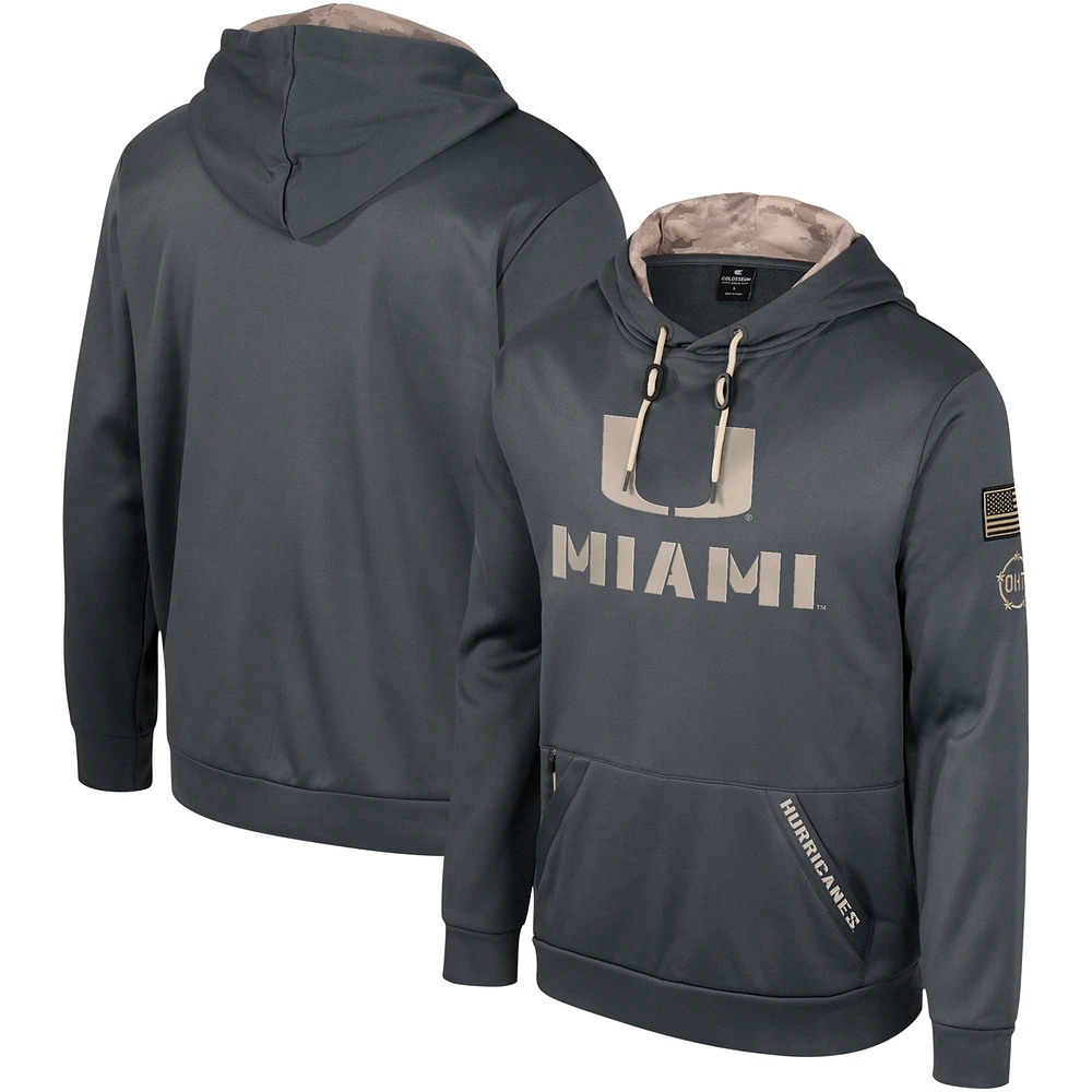 Men's Colosseum Charcoal Miami Hurricanes OHT Military Appreciation Pullover Hoodie