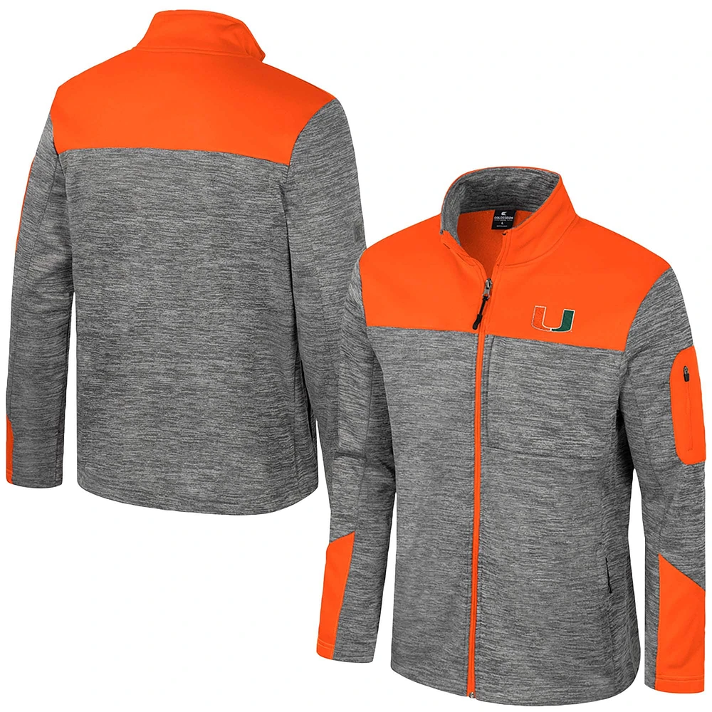 Veste zippée intégrale pour homme Colosseum gris/orange Miami Hurricanes Guard