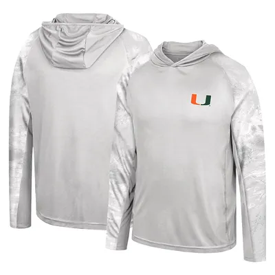 Colosseum Grey/Realtree Camo Miami Hurricanes Gulf Stream Raglan T-shirt à capuche manches longues pour homme