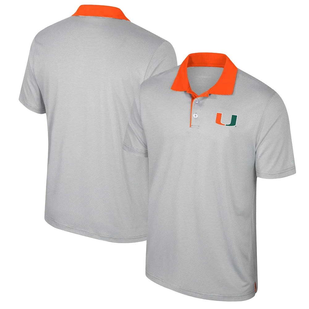 Men's Colosseum Gray Miami Hurricanes Big & Tall Tuck Striped Polo