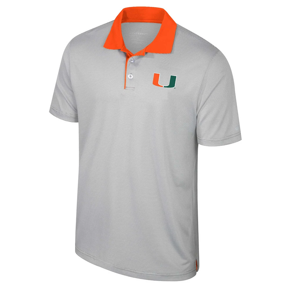 Men's Colosseum Gray Miami Hurricanes Big & Tall Tuck Striped Polo