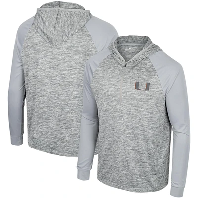 Men's Colosseum Gray Miami Hurricanes Cybernetic Raglan Quarter-Zip Hooded Top