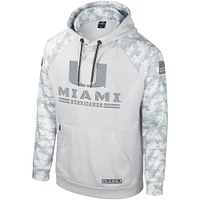 Men's Colosseum Gray Miami Hurricanes OHT Military Appreciation Ice Raglan Pullover Hoodie