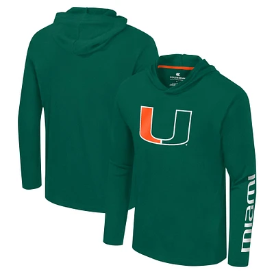 Men's Colosseum Green Miami Hurricanes Logo Lockup Active Blend Long Sleeve  T-Shirt Hoodie