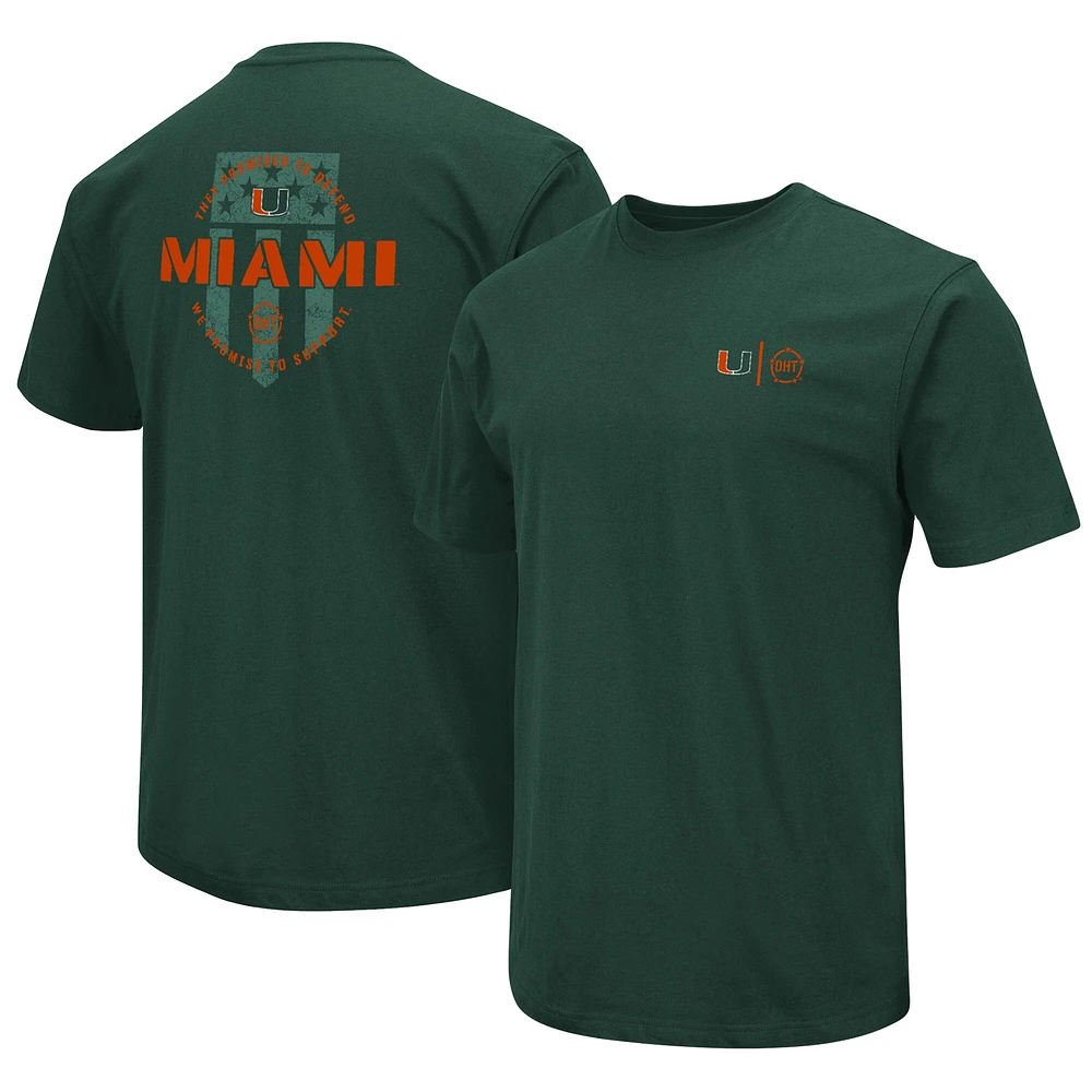 Colosseum Green Miami Hurricanes OHT T-shirt d'appréciation militaire pour homme