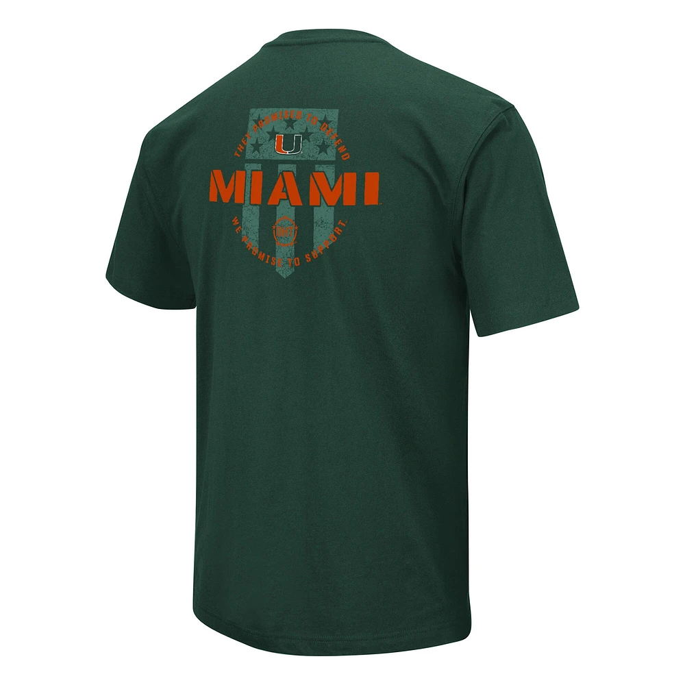 Colosseum Green Miami Hurricanes OHT T-shirt d'appréciation militaire pour homme