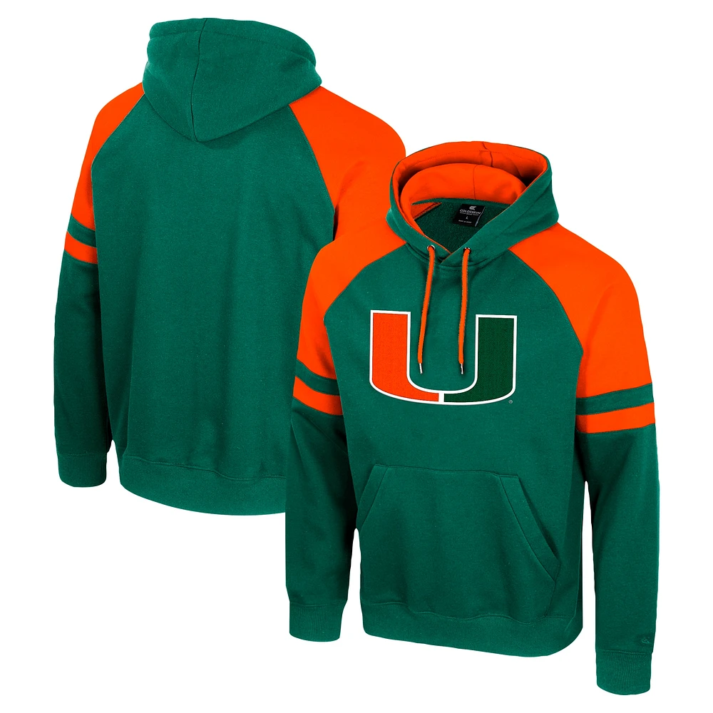 Men's Colosseum  Green Miami Hurricanes Todd Raglan Pullover Hoodie