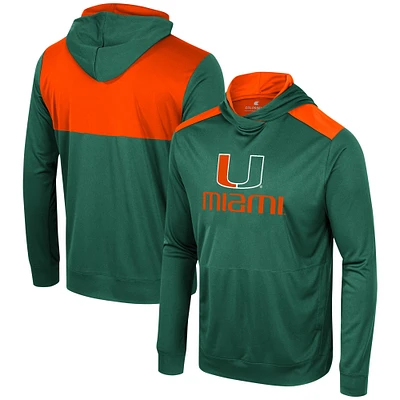 T-shirt à capuche manches longues pour hommes Colosseum Green Miami Hurricanes Warm Up