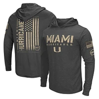 Men's Colosseum Heather Black Miami Hurricanes Team OHT Military Appreciation Long Sleeve Hoodie T-Shirt