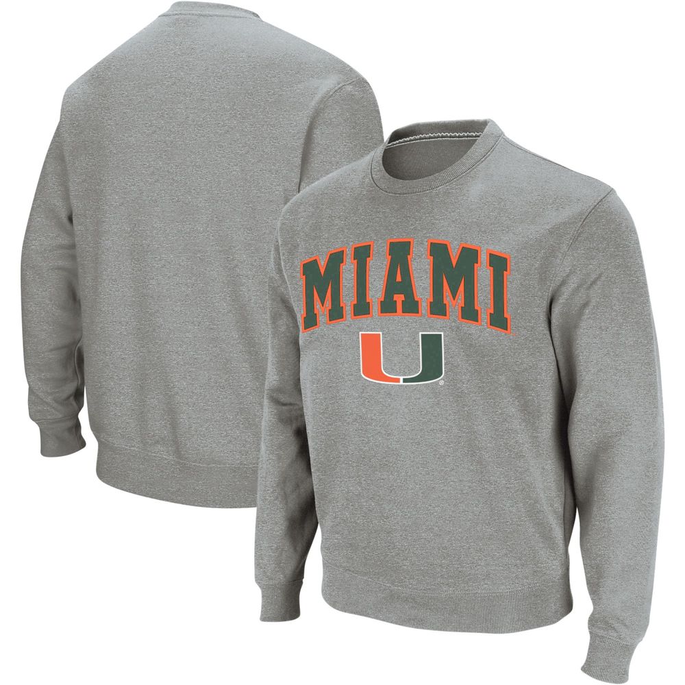 Men's Colosseum Heather Gray Miami Hurricanes Arch & Logo Crew Neck Sweatshirt