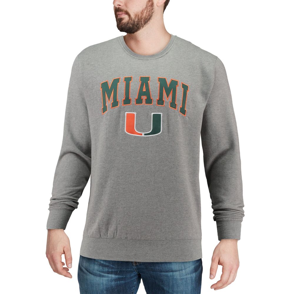 Men's Colosseum Heather Gray Miami Hurricanes Arch & Logo Crew Neck Sweatshirt