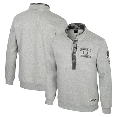 Veste polaire à fermeture éclair quart de tour Colosseum Heather Grey pour homme Miami Hurricanes OORAH OHT Military Appreciation