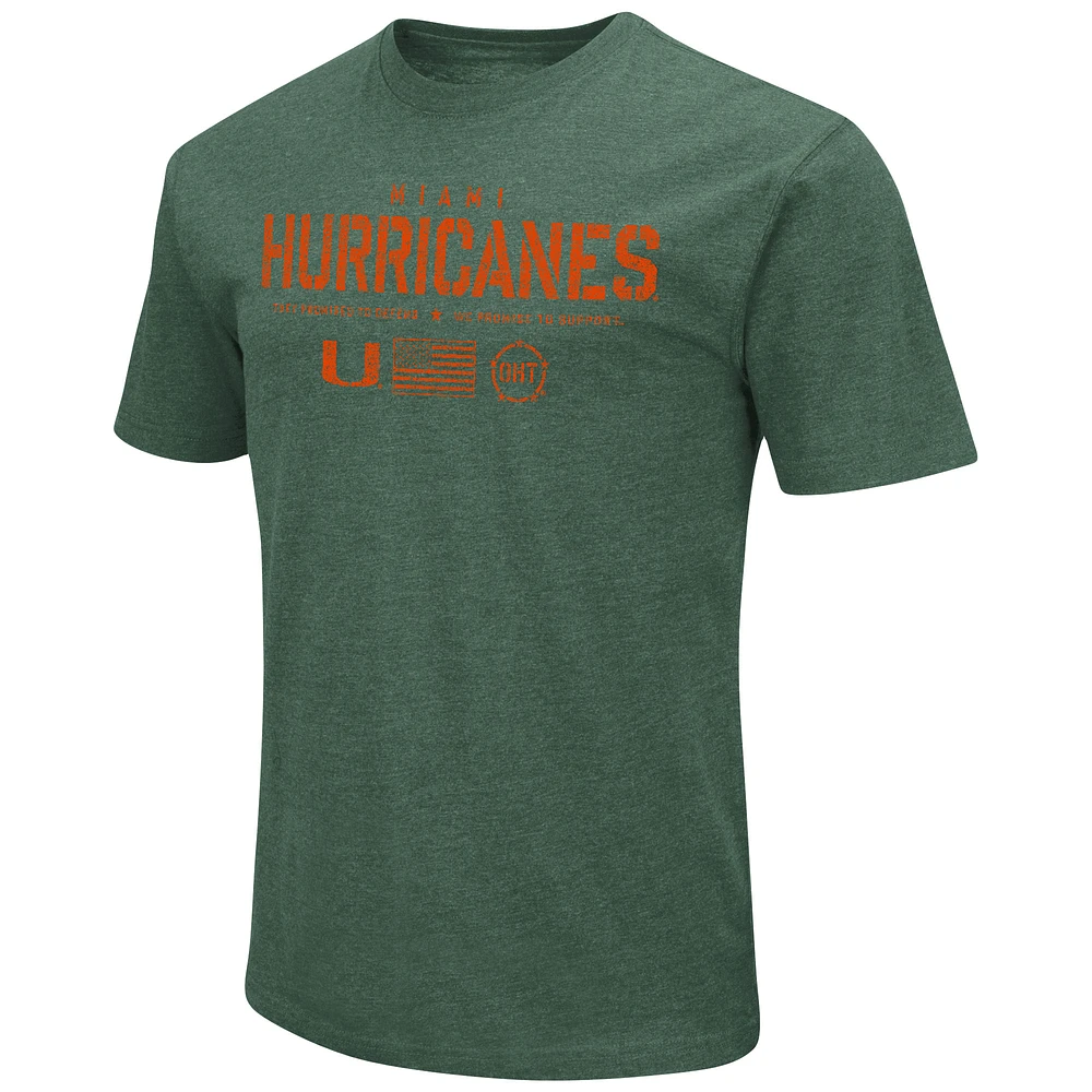 Men's Colosseum Heather Green Miami Hurricanes OHT Military Appreciation Flag 2.0 T-Shirt
