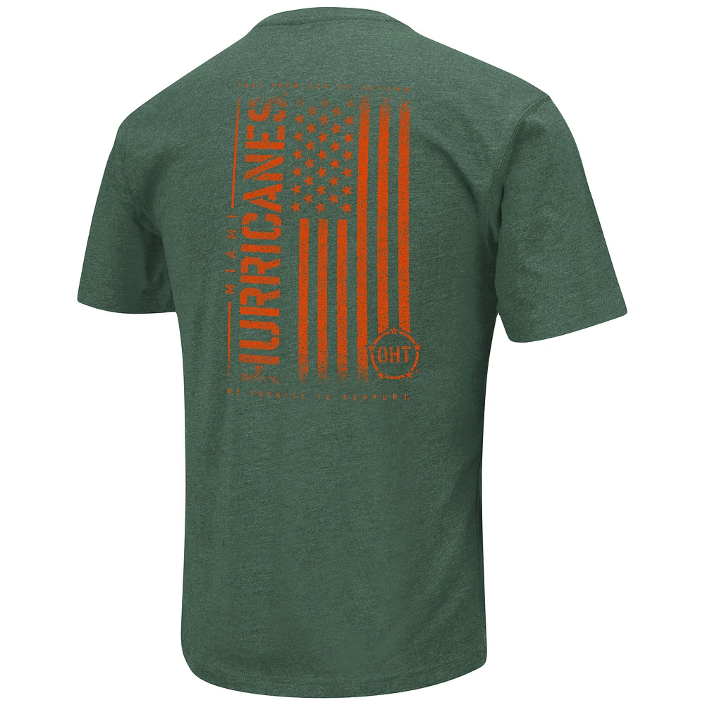 Men's Colosseum Heather Green Miami Hurricanes OHT Military Appreciation Flag 2.0 T-Shirt