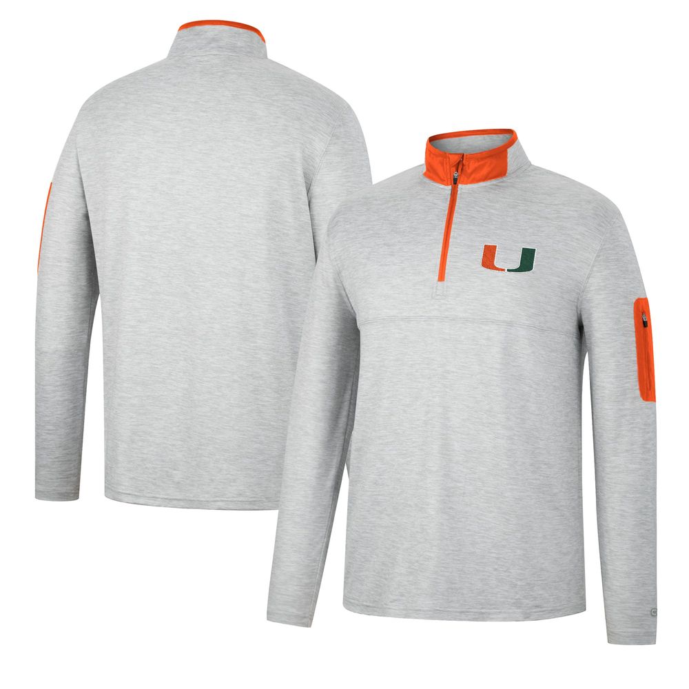 Men's Colosseum Heathered Gray/Orange Miami Hurricanes Country Club Windshirt Quarter-Zip Jacket