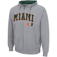 Men's Colosseum Heathered Gray Miami Hurricanes Arch & Logo 3.0 Full-Zip Hoodie