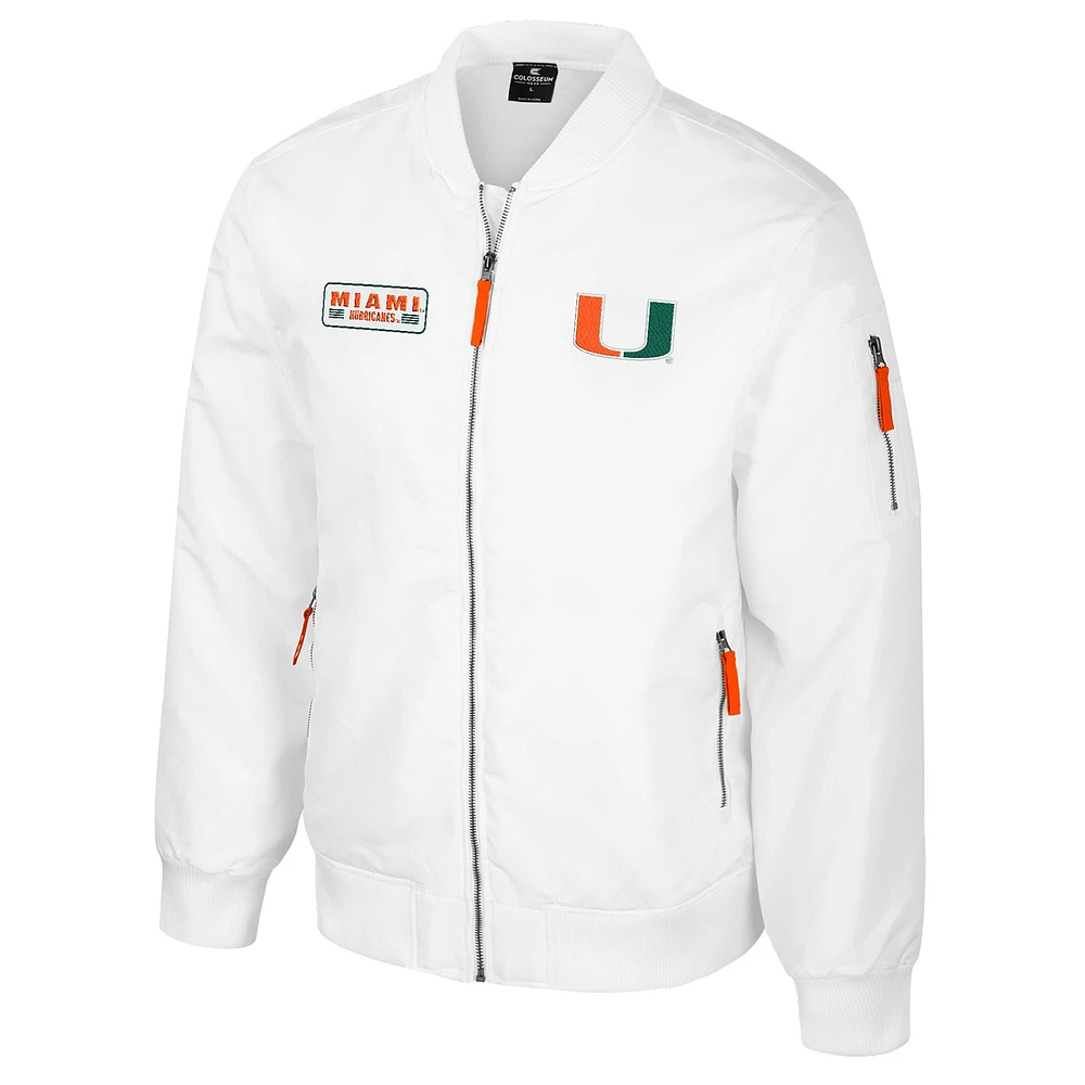 Men's Colosseum Miami Hurricanes White Rabbit Full-Zip Bomber Jacket