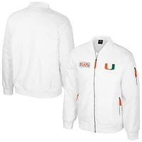 Men's Colosseum Miami Hurricanes White Rabbit Full-Zip Bomber Jacket