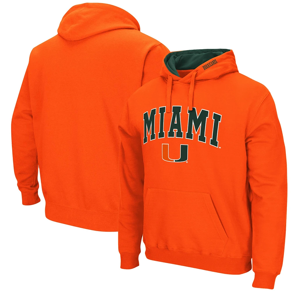 Men's Colosseum Orange Miami Hurricanes Arch & Logo 3.0 Pullover Hoodie