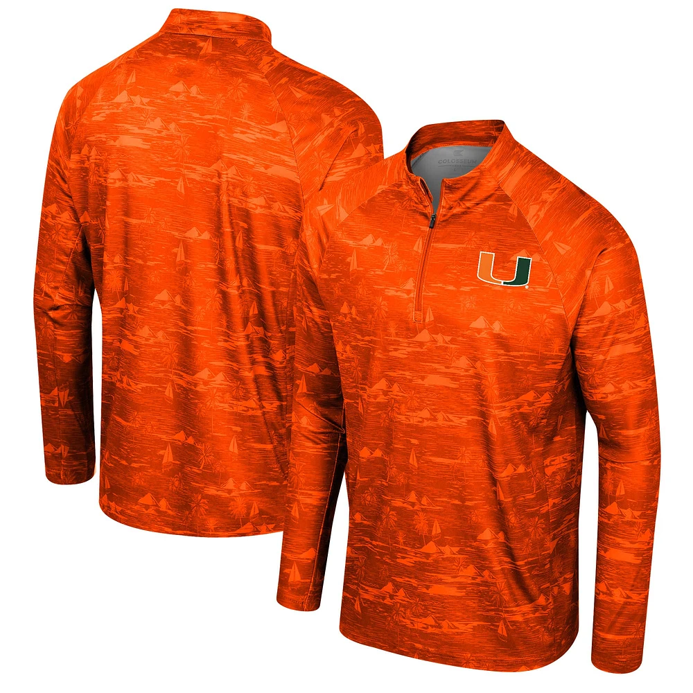 Veste orange Colosseum Miami Hurricanes Carson Raglan à quart de zip pour hommes