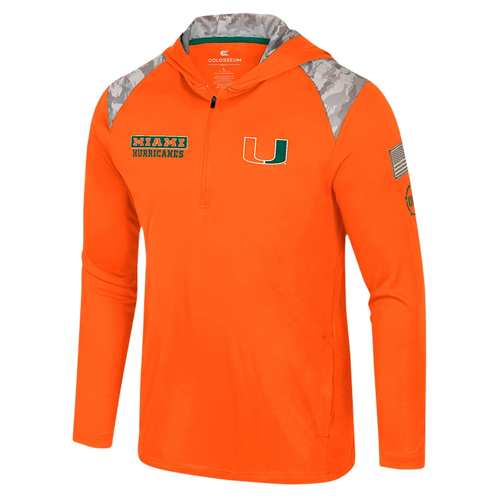 Men's Colosseum Orange Miami Hurricanes OHT Military Appreciation Quarter-Zip Hoodie Jacket