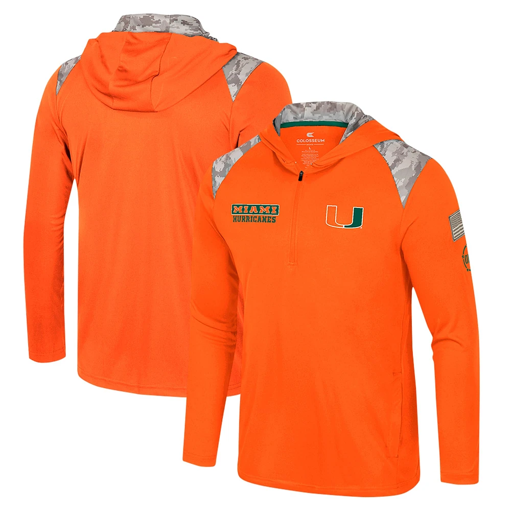 Men's Colosseum Orange Miami Hurricanes OHT Military Appreciation Quarter-Zip Hoodie Jacket