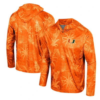 Men's Colosseum Orange Miami Hurricanes Palms Printed Lightweight Quarter-Zip Hooded Top