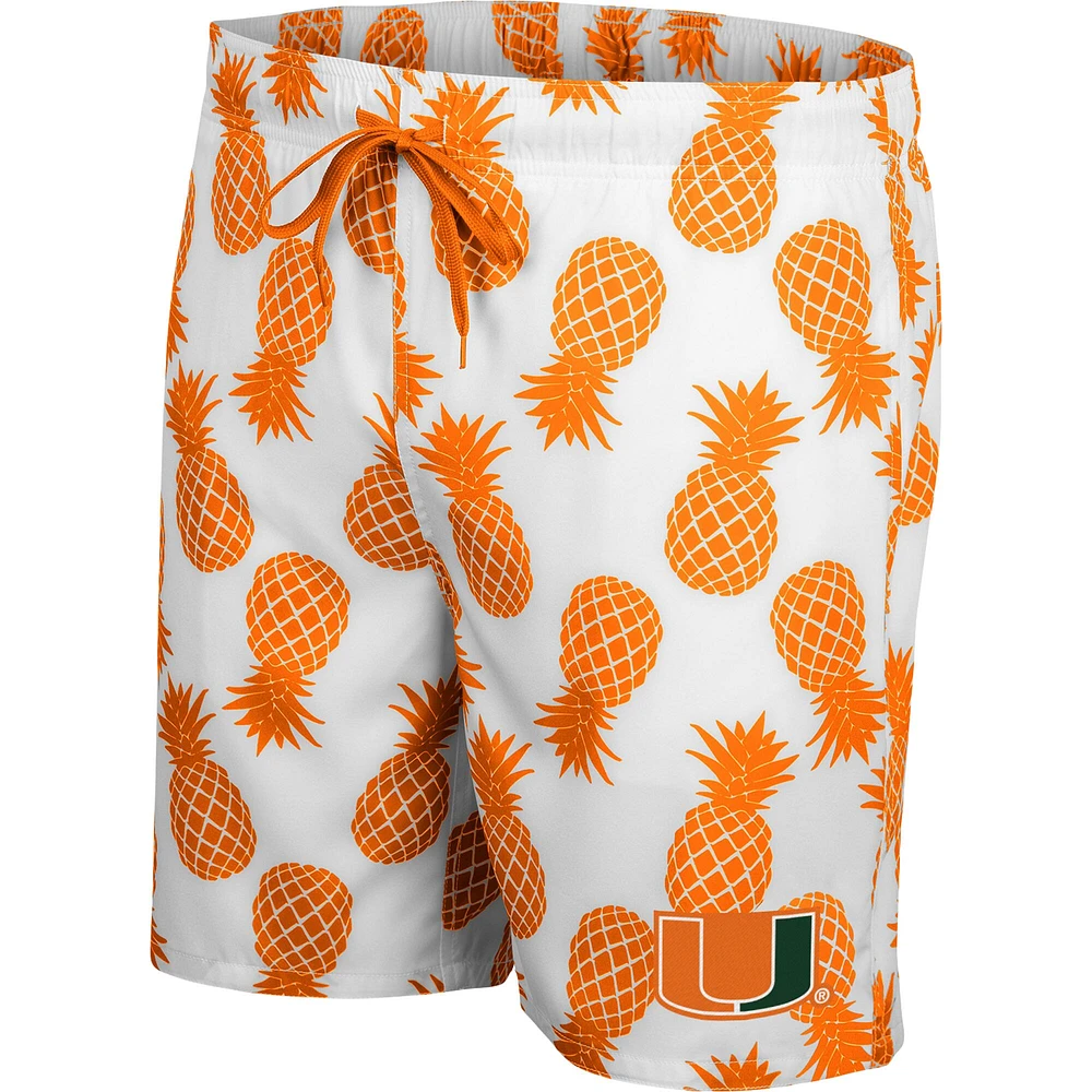 Men's Colosseum White/Orange Miami Hurricanes Pineapple Swim Shorts