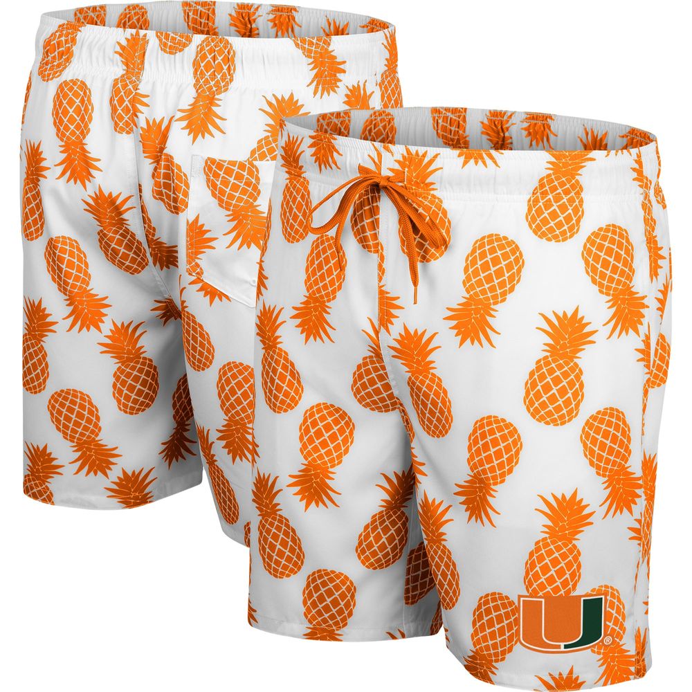 Men's Colosseum White/Orange Miami Hurricanes Pineapple Swim Shorts